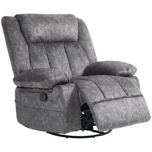 Poltrona Reclinabile Girevole in Tessuto Grigio Antracite con Poggiapiedi e Cuscino - Product Image 1