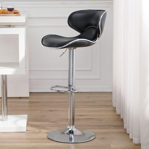 Height Adjustable Commercial Bar Stool Black Faux Leather Swivel Seat Chrome Base Curved <b>Backrest</b> Modern Bar Furniture Kitchen - Product Image 4