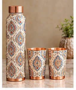 Juego de Botella de Agua de Cobre Estilo Bohemio con 2 Tazas, Diseño Mandala, Portátil para Viajes - Product Image 5