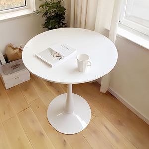 Tavolo da Pranzo Rotondo Bianco Stile Mid-Century Moderno da 80 cm per 2-4 Persone, Piano in MDF con Base a Piedistallo, Stile Tulip, per Cucina e Sedie - Product Image 2