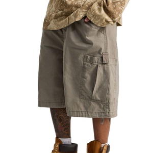 Nouveaux shorts cargo baggy surdimensionnés pour hommes, 100% nylon, toile unie, séchage rapide, taille élastique, coupe ample, streetwear décontracté - Product Image 2