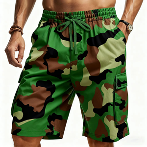 Pantalones Cortos Cargo de Pana para Hombre, Camuflaje, Holgados, Tácticos, para Exteriores, con Cintura Elástica, Cordón Ajustable, Múltiples Bolsillos, Secado Rápido, para Verano - Product Image 2