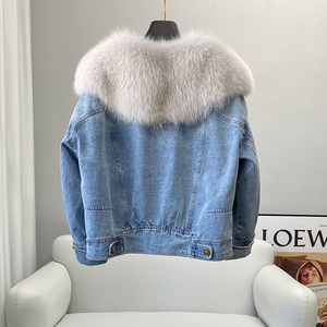 2026 Solid Color Casual Wear Real Big Fox Fur Collar Parka <b>Coat</b> New Winter Warm <b>Duck</b> <b>Down</b> Jeans Jacket - Product Image 5