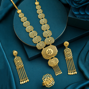 Conjunto de Joyería Nupcial Larga Estilo Dubái al por Mayor, Chapado en Oro de 14K, 18K, 24K, Diseño Turco Tradicional, Conjunto de Joyería de Moda - Product Image 1