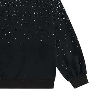 2026 Trending Rhinestone Hoodie Oversized Unisex Streetwear <b>Black</b> Crystal Pullover Hooded Sweatshirt Heavyweight <b>Fleece</b> Hoodie - Product Image 5