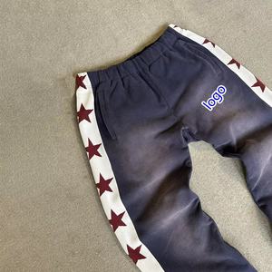 Pantalon de survêtement personnalisé 100 % coton molletonné délavé à l'acide, motif étoiles, en maille, taille mi-haute, style streetwear avec fermeture éclair latérale pour homme - Product Image 4