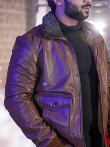 <b>Mens</b> Squadron Tan Bomber <b>Leather</b> <b>Jacket</b> - Product Image 2