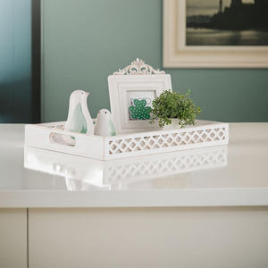 Plateau en bois MDF blanc moderne avec poignées Plateau de service décoratif pour le salon, la table à manger ou la table basse à usage central - Product Image 6