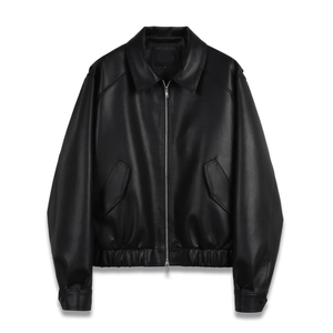 Men's <b>Black</b> PU Leather Bomber <b>Jacket</b> Turn-down Collar Zipper Closure Regular Fit Autumn Wear - Product Image 1