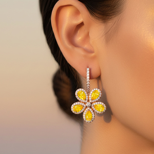 Stylish Hand Crafted Dangling Drop <b>Earrings</b> With Lab Grown Yellow Sapphire Gemstone & Real Diamonds in 18k Solid Gold OEM ODM - Product Image 2