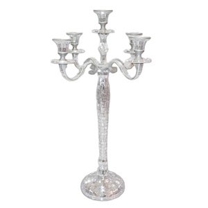 Hot Vantage Modern Premium Aluminium Nickelé En Relief 5 Bras Candélabre Moderne pour Pièce Maîtresse De Mariage et Décoration de La Maison - Product Image 1