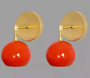Applique Murale en Laiton Style Mid-Century, Luminaire Sputnik avec Globe en Émail Rouge, Décoration Murale pour Maison et Bureau - Product Image 3
