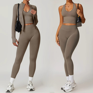Ensemble de sport décontracté côtelé sans couture pour femme : soutien-gorge de yoga et leggings taille haute, séchage rapide et respirant - Product Image 2