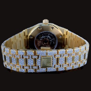 Reloj de Pulsera de Cuarzo para Hombre, con Esfera Negra Cronógrafo Hecha a Mano, Totalmente Adornada con Diamantes Moissanite, Movimiento de Cuarzo, 41 mm - Product Image 4