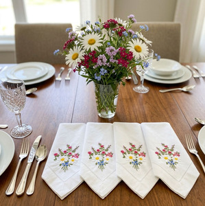 Servilletas de Tela Cuadradas de 50x50cm con Bordado de Flores Silvestres, Personalizadas al por Mayor, de Algodón, con Dobladillo, Lavables a Máquina, Duraderas, para Uso Doméstico y Hotelero - Product Image 2
