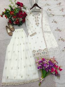 Launching New Design Trending Satin Silk Top Palazzo dupatta Reddy To Wear Look Designs - Product Image 6