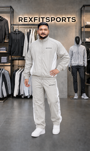 REXFIT SPORTS 2026 Custom Unisex Stone Grey <b>Nylon</b> Tracksuit Full Zip Jacket <b>Jogger</b> Pants Set Private Label Sportswear Manufactur - Product Image 4