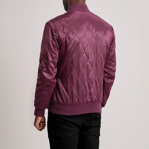 <b>Men's</b> Burgundy Quilted Bomber <b>Jacket</b> Solid Color Zipper Closure Casual Style Autumn Wear Regular Fit Stand Collar - Product Image 2