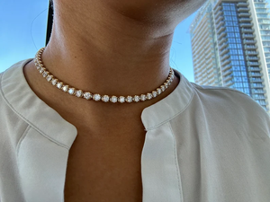 Luxury Gold Plated <b>Choker</b> Necklace With Round Cubic Zirconia Channel Setting For Women Party Daily Wear - Product Image 1
