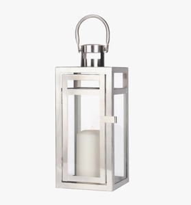 Contemporary Polished Stainless Steel Candle <b>Lantern</b> Sleek Silver Glass <b>Hurricane</b> Holder for Modern Home and Event Decoration - Product Image 1