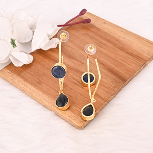 Elegant <b>Gold</b> Plated Blue Hydro Gemstone Brass Bezel Set <b>Earring</b> Handmade Fashion Jewelry for Women Gift - Product Image 5