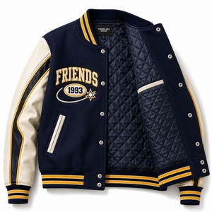 Veste universitaire marine pour homme avec patch logo personnalisé brodé, style preppy, fermeture boutonnée sur le devant - Product Image 3