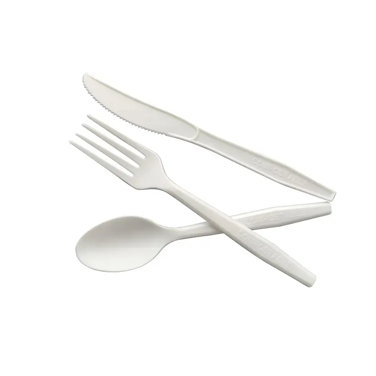 2023 Eco-friendly Products PLA Disposable Plastic Cutlery Set Knife Fork Spoon And Soup Spoon Individual Pack