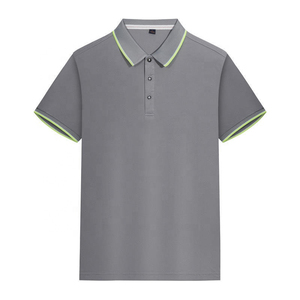 Polo à manches courtes gris uni pour homme avec bordure vert lime, coupe décontractée, tissu Oxford tissé - Product Image 1
