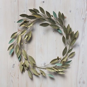Artisan Metal Wreath Styled With Slender Distressed Gold Foliage And Subtle Green Verdigris Accents For A Timeless Elegant Look - Product Image 1