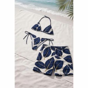 Dry Camo Print Beachwear Summer Mesh Swim Trunks for <b>Men</b> and Tie-Side <b>Bikini</b> for Women - Product Image 6