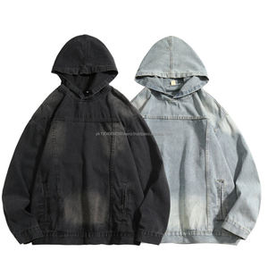 Sweat-shirts à capuche en denim délavé surdimensionné pour hommes, 400 g/m², imprimé, lavé à la pierre, lourd, hiver, en vrac - Product Image 1