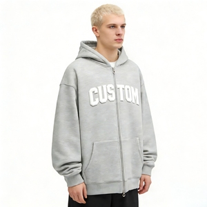 Sudadera con capucha y cremallera de algodón 100% de 325 g, con logo personalizado estampado en relieve, estilo casual de otoño, ecológica, transpirable, antiarrugas, corte regular. - Product Image 1