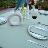 Nappe en coton et lin faite à la main, couleur unie, lavable, style minimaliste, vert menthe, vente en gros