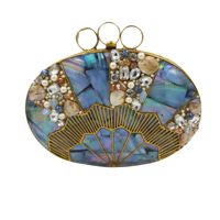 Pochette de soirée ovale de luxe en nacre, style mode estivale indienne, avec triple anse en laiton artisanal, sac de déclaration pour soirée