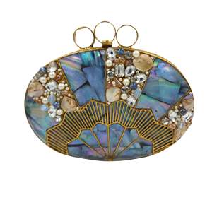 Pochette ovale de luxe indienne en nacre avec triple anse en anneau, cadre en laiton fait main, sac de soirée élégant - Product Image 1