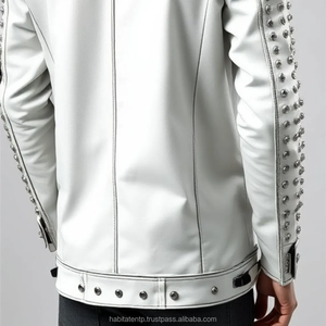 Blouson Moto Homme Bleu Noir en Cuir PU Écologique Coupe-Vent Respirant avec Col Rabattable et Broderie Zippée - Product Image 4