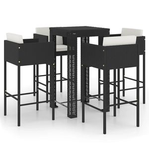 Conjunto de Bar de Jardín de 5 Piezas en Ratán Sintético Negro con Reposapiés, Colección de Muebles de Exterior Duraderos y Elegantes - Product Image 2