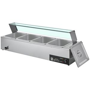 Scaldavivande Elettrico Commerciale 1500W in Acciaio Inossidabile a 4 Vasche, da Banco, per Buffet, Bain Marie, con Vetrina Riscaldata, Attrezzatura per Mantenere il Calore - Product Image 1