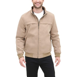 Blouson bomber beige pour homme, col montant, fermeture éclair, coupe-vent, décontracté, mélange polyester-coton, coupe classique, pour l'automne - Product Image 5