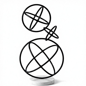 Sculpture moderne en métal noir, sphères abstraites entrelacées, figurine contemporaine, décoration de table, base en marbre, accent décoratif - Product Image 1