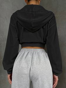 Sudaderas cortas personalizadas de punto casual para primavera/otoño/invierno, antiarrugas, antiprogresión, con media cremallera frontal, para mujer, al por mayor, 100% algodón - Product Image 5