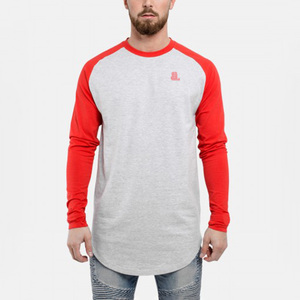 <b>Men's</b> Long Sleeve O-Neck Blank Casual Solid Red Gray Contrast Trim Front Logo Breathable Cotton/Bamboo Fiber <b>T</b>-<b>Shirt</b> - Product Image 1