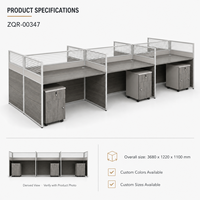 Poste de travail de bureau pour 6 personnes avec écrans de séparation et armoires mobiles 3680 mm Gris Grain de bois Mobilier de bureau