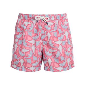 กางเกงว่ายน้ำพิมพ์ลายสำหรับผู้ชายกางเกงขาสั้นผ้าโพลีเอสเตอร์พร้อมเชือกรัดเอวและกระเป๋าสำหรับใส่ชายหาดแห้งเร็วโลโก้ตามต้องการ - Product Image 1