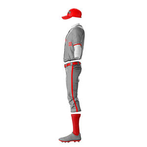 Custom Men's Baseball Uniform Set Gray Red Sublimated Jersey Pants Moisture Wicking All Seasons Adult Sportswear - Product Image 3