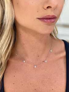 Tear Drop Diamond Station Necklaces 14K 18K Solid Gold Pave Set Round Cut Lab Grown Minimalist Elegant Everyday Layering Chain's - Product Image 2