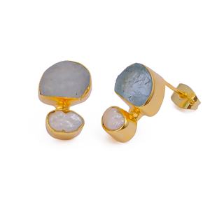 Pendientes de Perlas de Aguamarina Natural con Engaste de Latón Chapado en Oro Rosa, Piedra de Nacimiento de Marzo, Joyería Artesanal de Piedras Preciosas en Bruto al por Mayor - Product Image 5