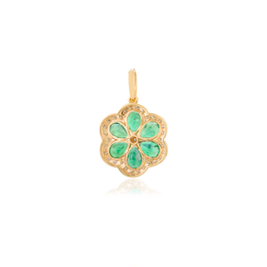 18K <b>Solid</b> Yellow <b>Gold</b> Designer Flower <b>Pendant</b> with Pearl - Product Image 6
