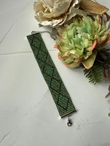 BEST CUSTOMISE Turquoise Gray <b>Beaded</b> <b>Bracelet</b>, Wide Loom Cuff, Gift for Her,Handmade <b>Beaded</b> Cuff FOR GIFT , ANNIVERSARY - Product Image 5