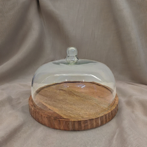Acacia wood <b>cake</b> <b>stand</b> <b>with</b> glass <b>lid</b> - Product Image 2